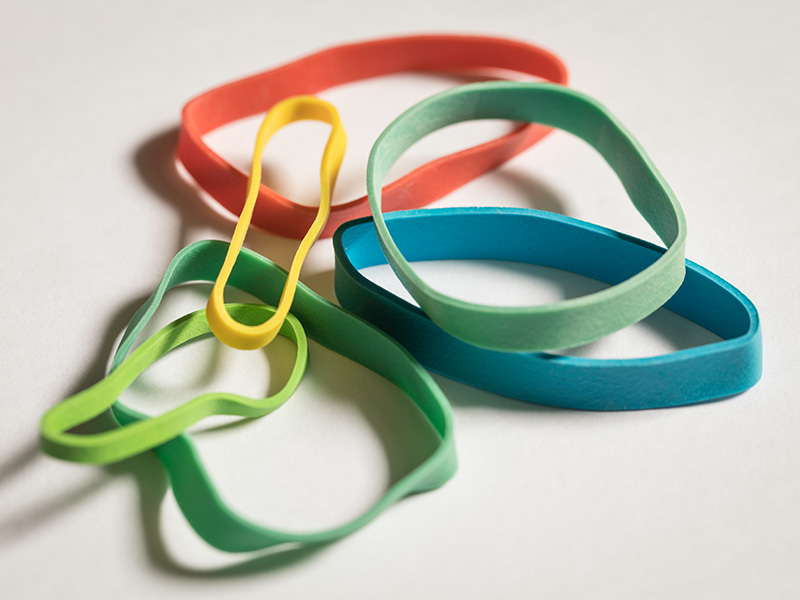 Assortment of rubber bands in different colors and widths